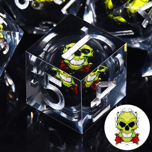 SIQUK 7 Pezzi Set Dadi Poliedrici in Resina con Nucleo Liquido per Dungeons and Dragons DND RPG MTG