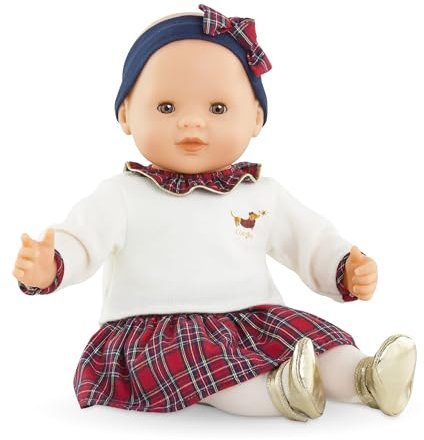 Corolle Mon Grand Poupon Suzanne Feiertage, Weichkörperpuppe mit Schlafaugen im festlichen Winteroutfit, kann sitzen, Vanilleduft, 36cm, ab 2 Jahre
