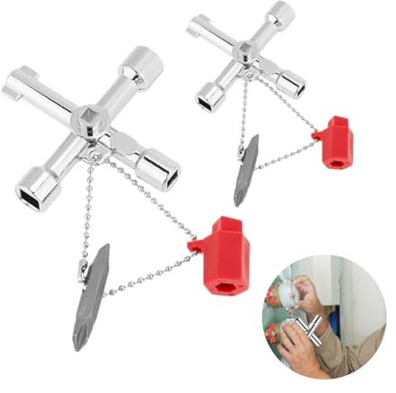 pcsfoe 2 llaves de armario multifunción, llaves universales para puerta de chimenea, para medidor de agua eléctrico, caja de gas, armario, llave universal de 4 cantos (plata)