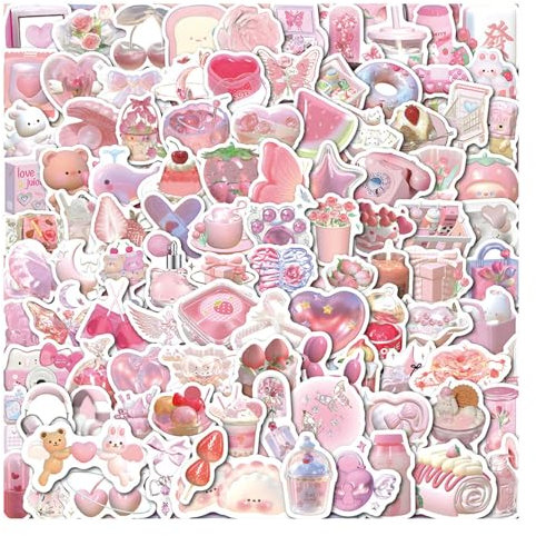 100 Pcs 3D Cute Coquette Stickers, Pink Aesthetic Stickers Waterproof for Girls, Colorful Graffiti Vinyl Sticker for Scrapbooking Laptop Water Bottle Room Phone DIY Craft Decor
