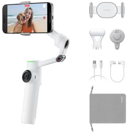 Insta360 Flow 2 Pro Creator Bundle White - Faltbarer AI-Telefon-Gimbal, DockKit, 360º Pan Tracking, Free Tilt Mode, Integriertes Stativ/Selfie Stick, Tragbarer Vlog/Reisestabilisator, Spotlight,