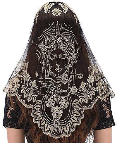 Bozidol Voiles de Chapelle Triangulaires en Dentelle - Voile Brodé de la Madone et Camélia pour Femme