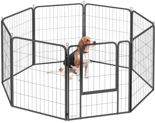PawHut Dog Pen Steel Dog Playpen for Medium Breeds 80cm Tall Black