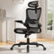 Marsail Bürostuhl Ergonomisch mit Hoher Netzrückenlehne, Adaptiver Lendenwirbelstütze, 2D-Kopfstütze, 3D-Klapparmlehnen, Höhenverstellung und Wippneigung, Schwarz, Rußig