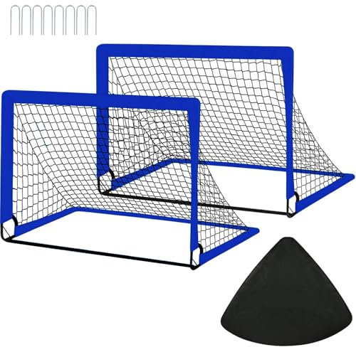 MAXVINI Fussballtore für Garten Kinder 90x74x74cm Fußballtor mit Glasfaserstangen Indoor/Outdoor Tornetzen Faltbares Pop-Up Set inkl.6 Hütchen Tragetasche 8 Bodenhaken