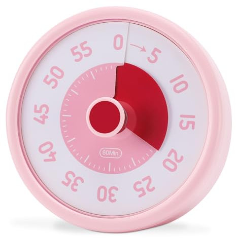 Euqvunn Minuteur Visuel Enfant, 60 Minutes Visual Timer pour Enfants et Adultes, Minuteur Visuel Timer Enfant avec Fonction Silencieuse pour Cuisine École Bureau, Rose