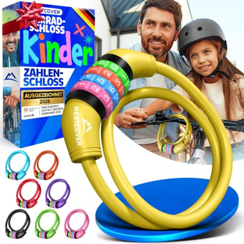 NEXTCOVER® Fahrradschloss Kinder mit 4-stelligem Zahlencode I Kinder Fahrradschloss - Ideal für Roller, Fahrrad & mehr I Zahlenschloss Fahrrad mit bunten Zahlen - Roller Schloss Extra robust & sicher