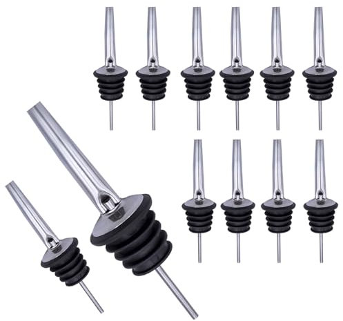 pangutheos 12 Pezzi Tappo Dosatore Olio, Tappo Olio Salvagoccia in Acciaio Inossidabile Beccuccio Olio per Bottiglia per Bottiglia 16-20mm Bocca di Vino per Caffè Sciroppo Olio D'oliva Aceto