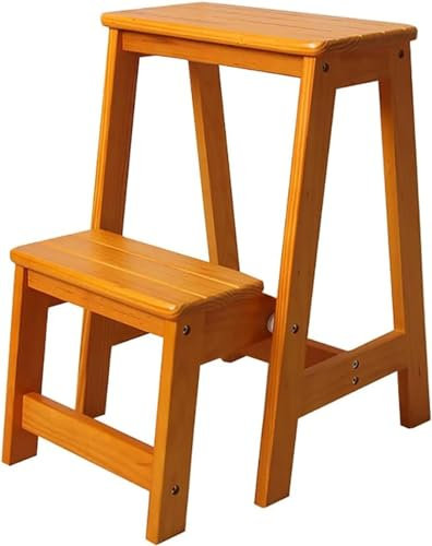Wooden Folding Step Ladder Chair Multi Functional Foldable Stool Shelf for Library Bookshelf Plant Stand Storage and Decoration Solution/Wood Color