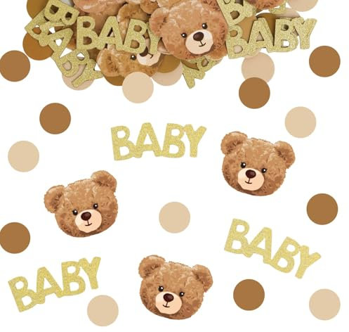 Bear Baby Shower Confetti – 100PCS Teddy Bear Table Decorations – Gold Baby Shower Table Scatter for Boys Girls Gender Reveal – Cardboard Baby Confetti for Birthday, Baptism, DIY Crafts