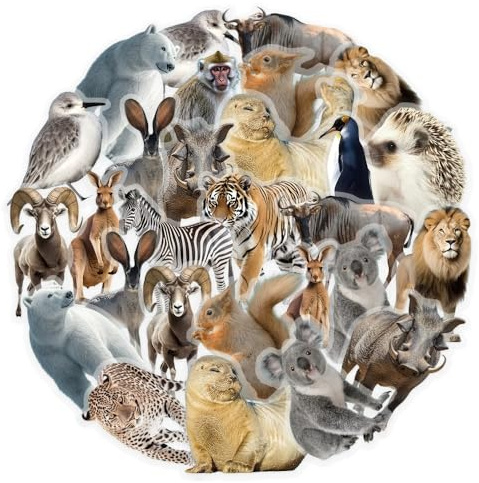 Animal Worlds Stickers for Laptop(50 PCS),Gift for Children Teens Adults Girl Boys,Wild Animals Waterproof Stickers for Skateboard,Scrapbook,Bike,Phone,Computer,Luggage Water Bottle Guitar