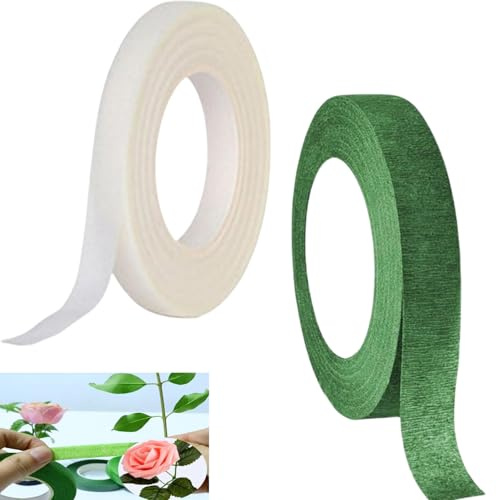Blumenklebeband,2 Stück Flora Masking Tape,Florales Klebeband,floristenkrepp,Floristenband,Gartenband Stem Tape Kreppband,blumenband für Blumensträuße,DIY-Bastelarbeiten