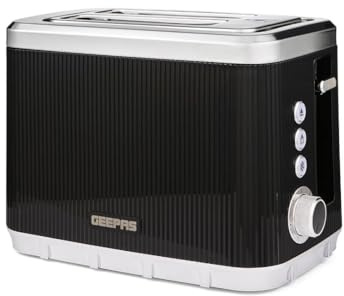 GEEPAS 2 Slice Toaster | 7 Browning Levels Cancel Defrost Reheat | For Thin Small Bread Slice Removable Crumb Tray Cool Touch Housing High Lift Space-Saving Design | 2 Yr Warranty 930W Black Arcus