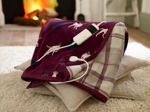 Hounds Heated Throw 140x180cm | Dog Print Electric Blanket | Luxury 500gsm Printed Coco Fleece & 300gsm Reverse | Machine Washable Heated Throw | British Design