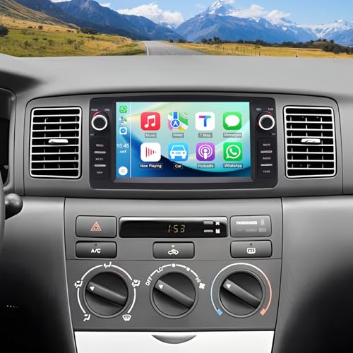 Radio para Coche Android 14 de 4+64 GB Compatible con Toyota Corolla 2000-2006 con CarPlay, Android Auto, Pantalla táctil de 7 Pulgadas, GPS, Bluetooth, WLAN, FM, RDS y Controles en el Volante