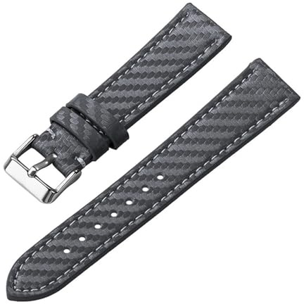 Generisch EDVENA Uhrenarmband aus echtem Leder mit Kohlefaser, 18 mm, 20 mm, 22 mm, 24 mm, Armband aus Kohlefaser-Korn(Grey,20mm,Black buckle)