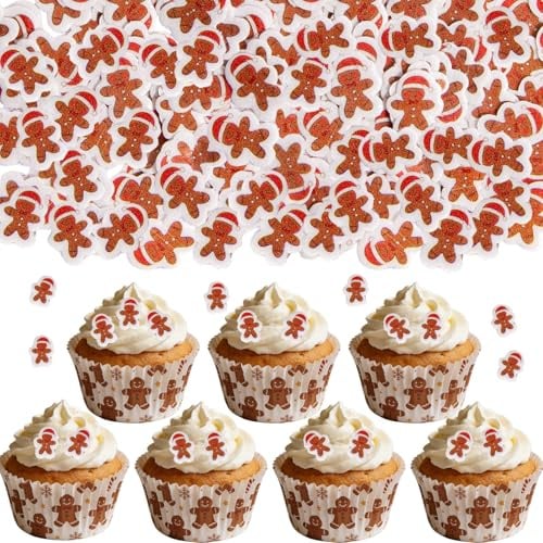 Ourdort 100 Stück Essbare Weihnachtskuchendeko, Zuckerfiguren Lebkuchenmann, Zuckerdekor Weihnachten, Kuchen Deko, Streudeko Weihnachten