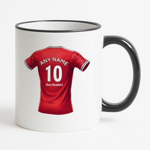UNIGIFT Personalised Gift - United Fan Black Handle Mug (Red Football Jersey Design) Custom Name Message - Manchester
