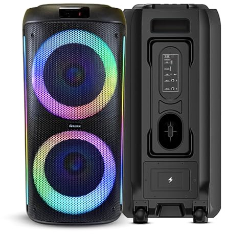 Fontastic Party-Lautsprecher Zeal - Bluetooth Lautsprecher mit USB-Wiedergabe, AUX und MicroSD - Karaoke Box mit Mikrofon und LED Leuchteffekten - tragbares Soundsystem - Schwarz (Zeal 1000)