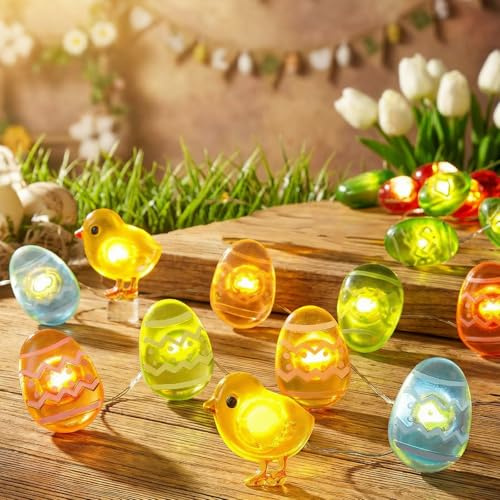HHMTAKA 30 Warm White LED Battery Easter Chicken & Egg Micro Fairy Lights 3M Decorative String Fairy Lights with 2 Modes for Any Decoration