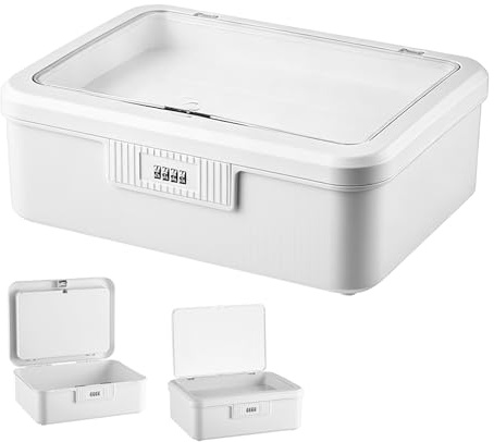 Caja de Medicamentos con Cerradura 16L Contenedor Doble Pared Candado Código Capa Superior Transparente Caja Almacenamiento Resistente Blanco para Hogar Cocina Escuela Oficina