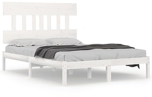 mtlskopl Massivholzbett Kiefer 200x200 cm Weiß Modernes Bettgestell für Doppelbett Matratze Kopfteil Leseecke Robustes Design für Schlafzimmer Gästezimmer