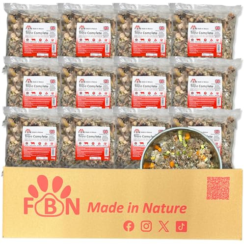 Raw Dog Food Tripe Complete 12kg Box – BARF Premium British Meat Frozen Dog Food 1kg Bags Premium Meat Recipe – Complete Dog Food with Vegetables & Botanicals for Working Dogs