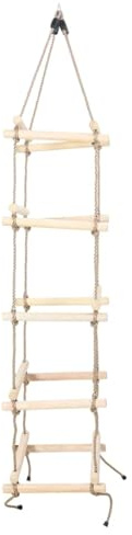 QUAHEAS Scala a maglia per bambini, 200 cm, in legno di pino massiccio con corda in PE, 4 lati con 5 pioli, resistente alle intemperie, per divertimento in giardino e torre da gioco, portata fino a 50