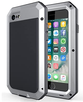 Lanhiem iPhone 7/8 Case (4.7), Heavy Duty Shockproof Tough Armour Metal Case with [Tempered Glass Screen Film], 360 Full Body Protective Cover for iPhone 7 8 -Silver