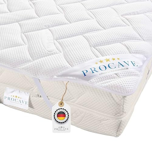 PROCAVE Matratzenauflage Lyocell-Tencel versteppt, Matratzenschoner mit 4-Eckgummis, Matratzen-Spannauflage 100% aus Deutschland, Matratzenschutz in 200x220 cm