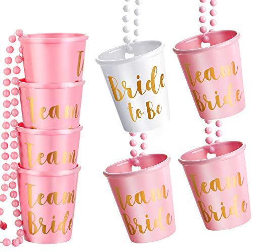 Boao Lot de 8 colliers de perles en plastique pour mariée et mariée - Rose/rouge/rose et blanc avec feuille d'or - Pour fête de bachelorette, fête de mariée, fête (rose)