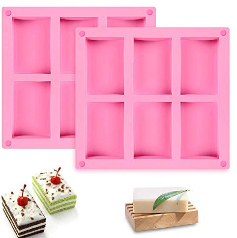 Moldes de Torta de Silicona, 2 Piezas Moldes Silicona Jabones Artesanales,Molde de Silicona Rectangular de 6 Cavidades, DIY Jabón Molde para Tartas, Molde para Cocolate, Galletas, Cubitos de Hielo