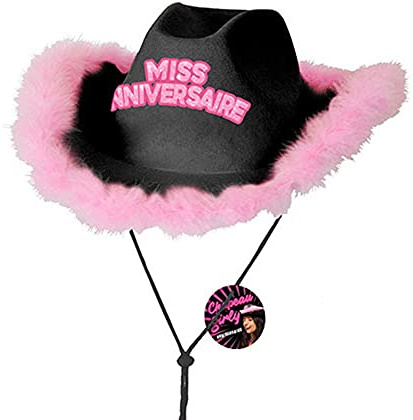 surprisez Cadeau avec chapeau miss anniversaire noir et rose fuchsia (x1) REF/CHAG00N