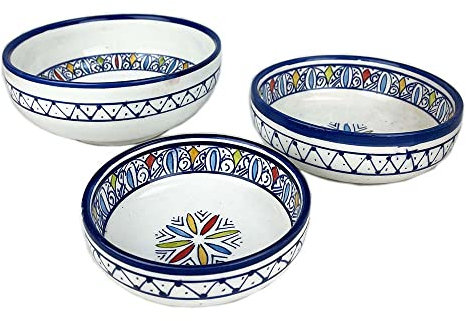 ARTIGIANATO VULCANO Marokkanische Schale 3er Set aus handbemalter Keramik
