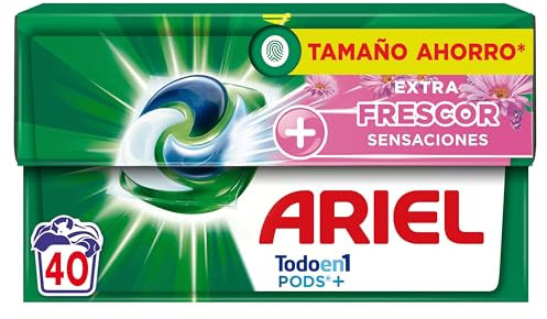 ARIEL PODS Todo en 1 Detergente Lavadora Liquido en Capsulas/Pastillas, 40 Lavados, Jabon Limpieza Profunda, Mas Frescor Sensaciones
