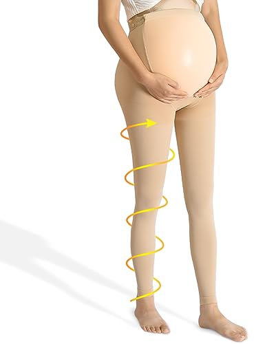 Beister Schwangere Medizinische Kompressionsstrumpfhose, 20-30 mmHg Kompressionsstrümpfe ohne fuß, Lang Kompressionshose mit Elastischem Knopfband & Bauchschutz, Klasse 2 Maternity Kompressionleggings