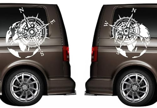2 Stück Kompass Aufkleber für Camper und Wohnmobile in verschiedenen Größen (SM1/2) (schwarz matt, 2 Stück 20x18cm)