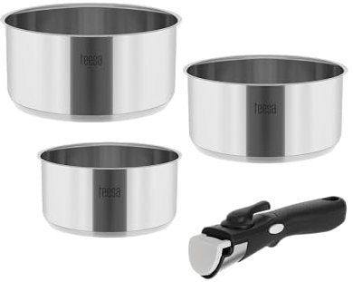Teesa Topfset mit Abnehmbarem Griff COOK EXPERT SINGLE HAND Edelstahl Typ 18/10 Alle Herdarten TSA0148