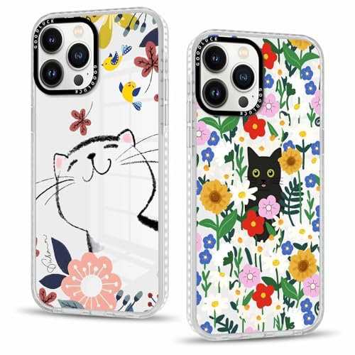 Phoona 2 packs Phone Case for iPhone 16 Pro Max 6,9'', Cat Flower Pattern with Cute Clear Transparent Aesthetics Design Cover, Soft Shockproof Protective Bumper Slim Funda for Women Girls