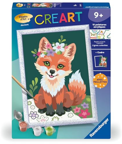 Ravensburger - CreArt Kids 18x24 cm - Numéro d'art - Renard Fleuri - Kit de Peinture par numéros - Dès 7 Ans - 25841