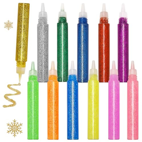 Glitter Glue Pens for Kids, 12 Colors Glitter Pens for Arts and Crafts, Rainbow Glue Sticks for DIY Bottle Decor, Projects Scrapbooking, Grad Caps, Cards Decorating Supplies