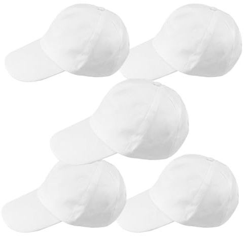 txuzong 5 Pezzi Cappello da Baseball Bianco Vuoto per Personalizzare - Kit Berretto Uomo con Visiera e Chiusura Regolabile, Ideale per Feste, DIY e Laboratori Creativi Genitore e Bambino