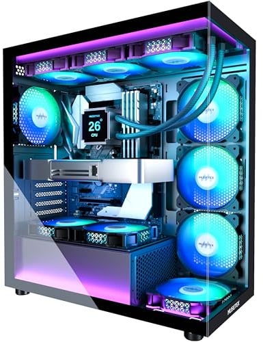 MUSETEX Boitier PC ATX pré-Installation 7 Ventilateurs PWM ARGB, Boîtier ATX Mid Tower avec Double Verre panoramique, Boitier PC Gamer de Jeu de Type C, Noir (K2)