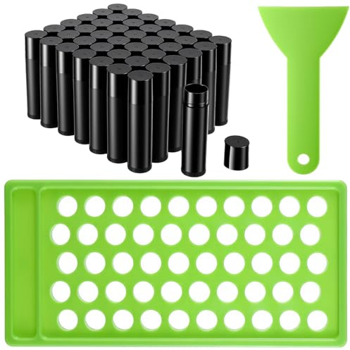 150 Packs Black Plastic Lip Balm Tubes 5ml/5g Black Lip Balm Containers, Tubes Empty with Filling Tray and Spatula, Rotating Type Refill Lips with Cap for DIY