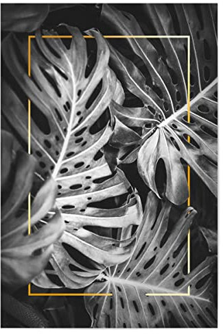 artboxONE Poster 90x60 cm Schwarz-weiß Natur Frame in Leaves (Gold) - Bild Pflanze Pflanze blätter