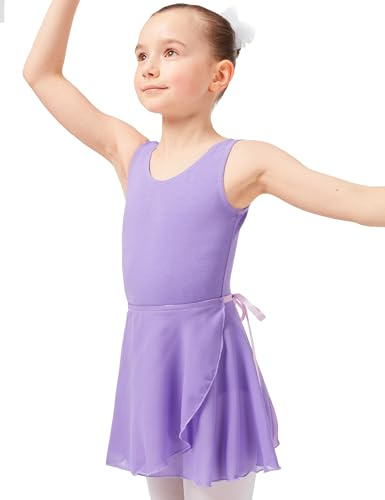 tanzmuster ® Wickelrock Mädchen Ballett - Emma - aus transparentem Chiffon - lockerluftiger Ballettrock zum Binden für Kinder in Lavendel, Größe:140/146