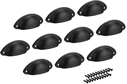 Sourcingmap Cup Pulls, Carbon Steel Shell Pull Handles Black for Dresser Kitchen Cabinet Drawer, 66mm Hole Distance 35mm Width, 10 Pack