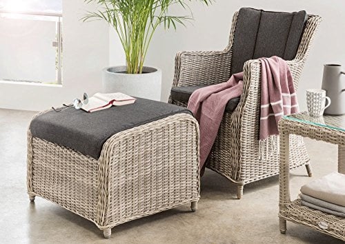 Beauty.Scouts Relaxset Sally Rattan Vintage Weiss Polyrattan inkl. Polster anthrazit grau Relaxsessel Sessel Gartenhocker wetterfest Indoor Outdoor