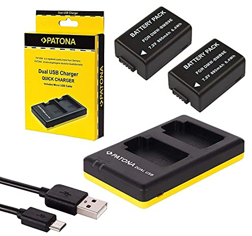 3in1-SET für die Panasonic Lumix DC FZ82 mit 2 Akkus für Panasonic DMW-BMB9 + USB Dual Ladegerät für 2 Akkus