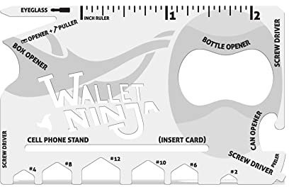 Wallet Ninja 18 in 1 Kreditkarten-Multitool: (Babyblau, Schneeweiß, Mutant Purple) Brillenschraubendreher, Sechskantschlüssel, Flaschenöffner, Telefonständer, Dosenöffner, Lineal, Weiß